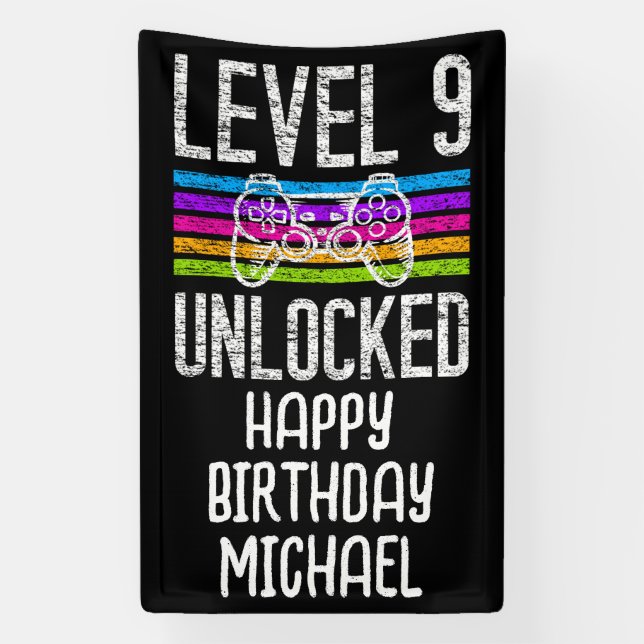 Level 9 Unlocked 9th Birthday Banner (Vertical)