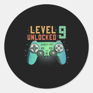 Level 9 Unlocked 9th Birthday Gamer Gifts 9 Year O Classic Round Sticker
