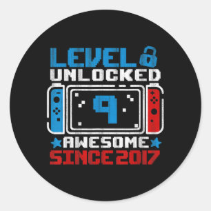 Level 9 Unlocked 9th Birthday Gaming Gift Boys Classic Round Sticker