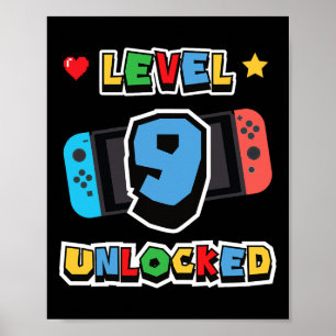Level 9 Unlocked 9th Birthday Kids Video Game 9 Ye Poster