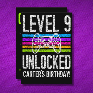 Level 9 Unlocked 9th Birthday Personalised Gamer Invitation