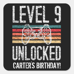 Level 9 Unlocked 9th Birthday Personalised Square Sticker