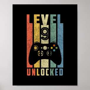 Level 9 Unlocked 9th Video Gamer Birthday Boy Gift Poster
