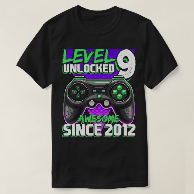 Level 9 Unlocked Awesome 2012 Video Game 9th Birth T-Shirt (Design Front)