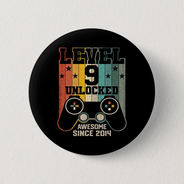 Level 9 Unlocked Awesome 2014 Boy Video Game 9th B 6 Cm Round Badge (Front)