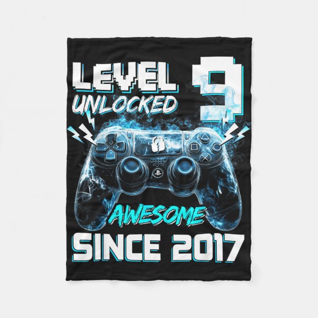 Level 9 unlocked awesome 2017 video game 9th fleece blanket (Front)