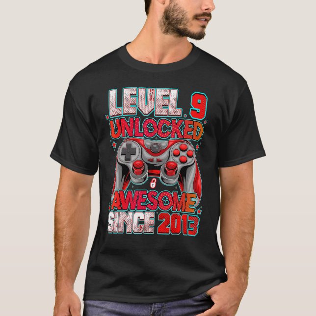 Level 9 Unlocked Awesome Since 2013 9th Birthday G T-Shirt (Front)