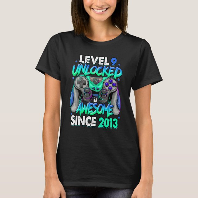 Level 9 Unlocked Awesome Since 2013 9th Birthday G T-Shirt (Front)