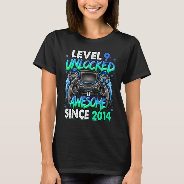 Level 9 Unlocked Awesome Since 2014 9th Birthday G T-Shirt (Front)