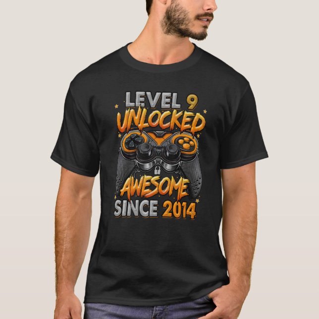 Level 9 Unlocked Awesome Since 2014 9th Birthday G T-Shirt (Front)
