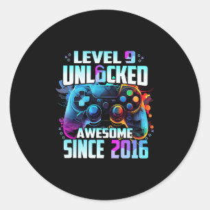Level 9 Unlocked Awesome Since 2016 9th Birthday G Classic Round Sticker