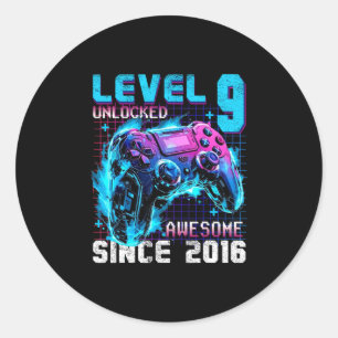 Level 9 Unlocked Awesome Since 2016 9th Birthday G Classic Round Sticker