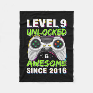 Level 9 Unlocked Awesome Since 2016 9th Birthday G Fleece Blanket