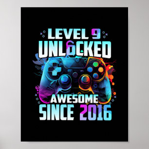 Level 9 Unlocked Awesome Since 2016 9th Birthday G Poster