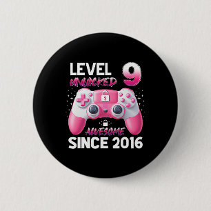 Level 9 Unlocked Awesome Since 2016 Video Gamer Gi 6 Cm Round Badge