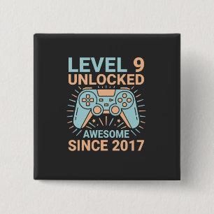 Level 9 Unlocked Awesome Since 2017 Gamer Birthday 15 Cm Square Badge