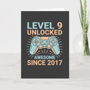 Level 9 Unlocked Awesome Since 2017 Gamer Birthday Holiday Card