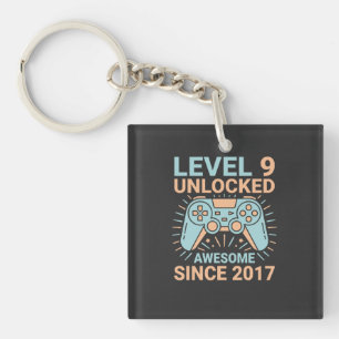 Level 9 Unlocked Awesome Since 2017 Gamer Birthday Key Ring