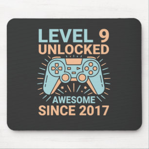 Level 9 Unlocked Awesome Since 2017 Gamer Birthday Mouse Pad