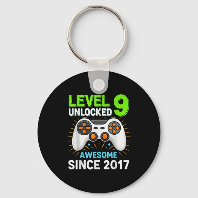 Level 9 unlocked awesome since 2017 gaming birthda key ring (Front)