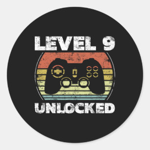 Level 9 Unlocked Funny Video Gamer 9th Birthday  Classic Round Sticker