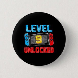 Level 9 Unlocked Gamer 9th Birthday Gift Video Gam 6 Cm Round Badge