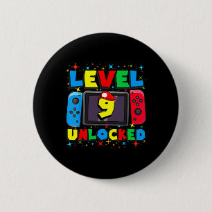 Level 9 Unlocked Gamer 9th Birthday Gift Video Gam 6 Cm Round Badge