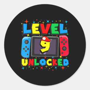 Level 9 Unlocked Gamer 9th Birthday Gift Video Gam Classic Round Sticker