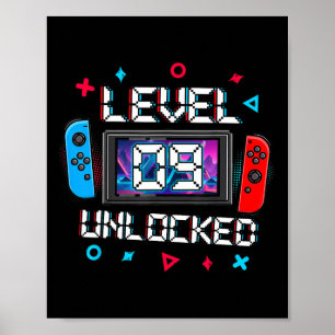 Level 9 Unlocked Gamer 9th Birthday Gift Video Gam Poster