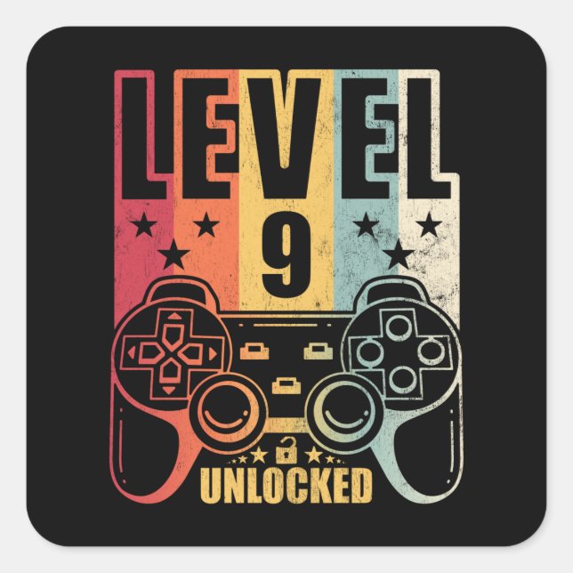 Level 9 Unlocked Gaming Birthday Gamer Square Sticker (Front)