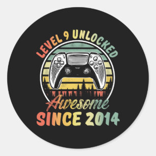 Level 9 Unlocked Video Game 9 Years Old Boy 9th Bi Classic Round Sticker