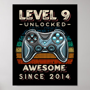 Level 9 Unlocked Video Game 9th Birthday 9 Yr Old  Poster