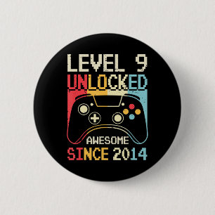 Level 9 Unlocked Video Game 9th Birthday Gamer Boy 6 Cm Round Badge