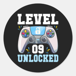 Level 9 Unlocked Video Game 9th Birthday Gamer Boy Classic Round Sticker