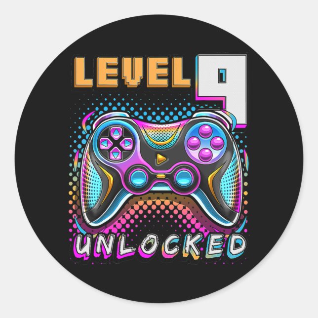 Level 9 Unlocked Video Game 9th Birthday Gamer Classic Round Sticker (Front)