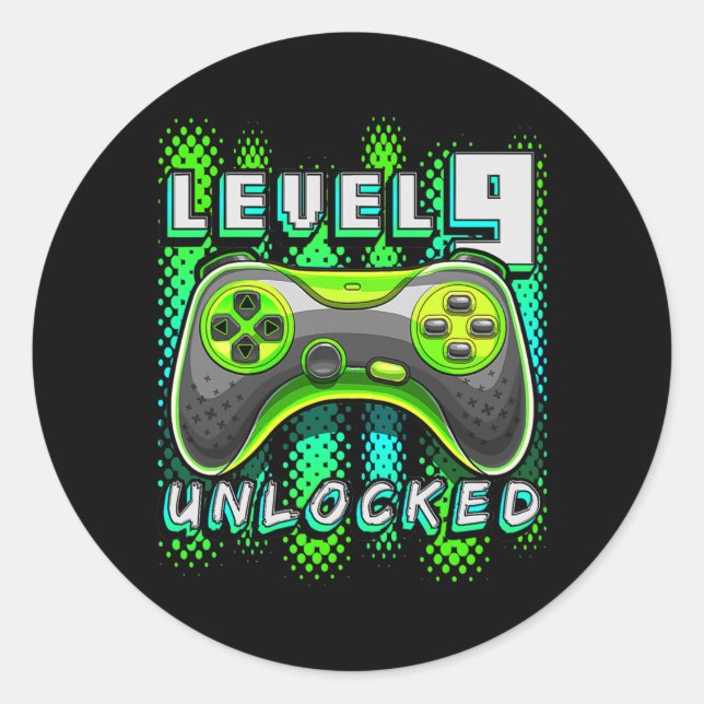 Level 9 Unlocked Video Game 9th Birthday Gamer Classic Round Sticker (Front)