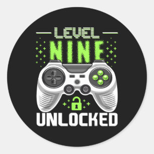 Level 9 Unlocked Video Game 9th Birthday Gamer Gif Classic Round Sticker