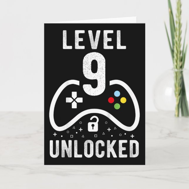 Level 9 Unlocked Video Game 9th Birthday Gift  Card (Front)