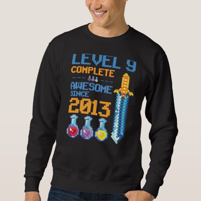 Level 9 Unlocked Video Game 9th Birthday Party Ret Sweatshirt (Front)
