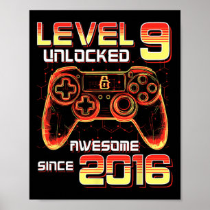 Level 9 Unlocked Video Game Party 9th Birthday Gam Poster