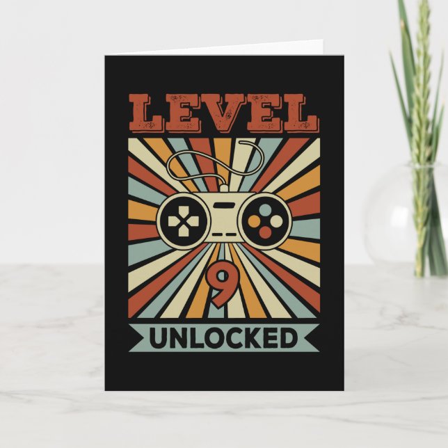 Level 9 Unlocked Video Gamer Birthday Card (Front)