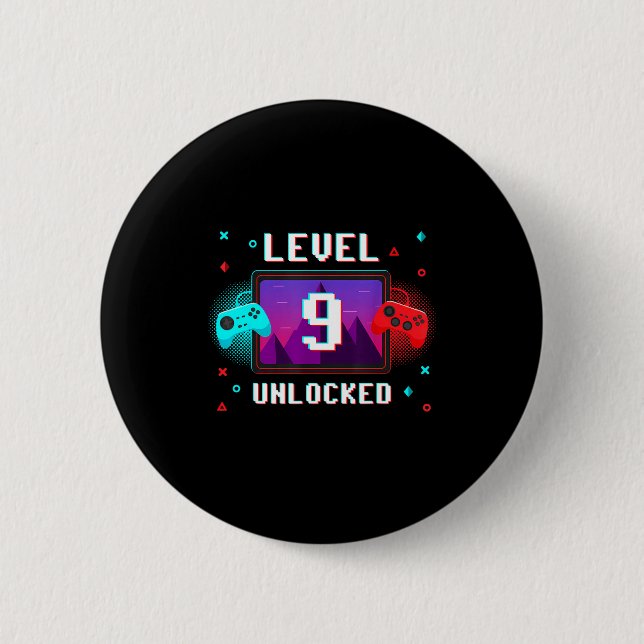 Level 9 Unlocked Video Gamer Funny 9th Birthday Bo 6 Cm Round Badge (Front)