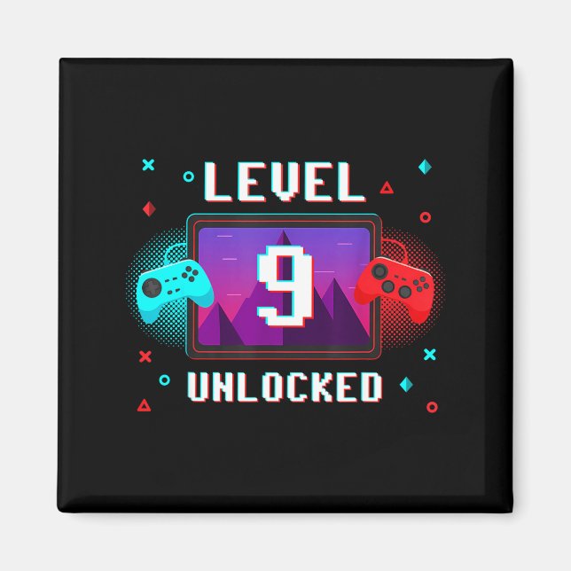 Level 9 Unlocked Video Gamer Funny 9th Birthday Bo Magnet (Front)