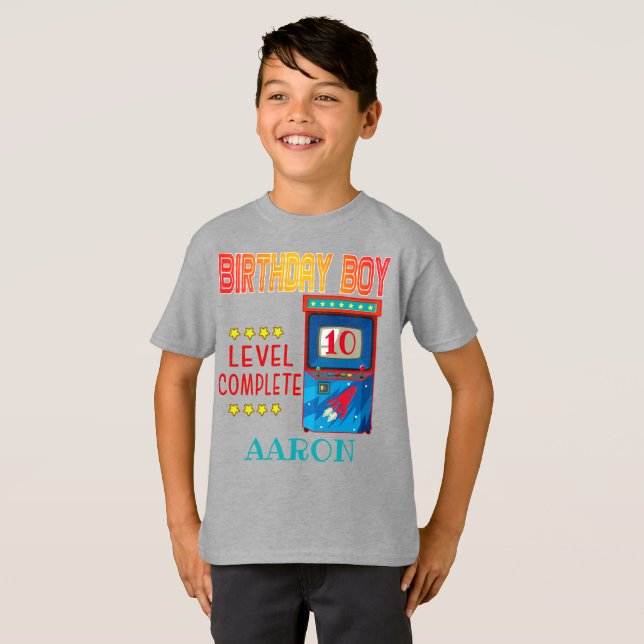 Level Complete Arcade Game Birthday Boy T-Shirt (Front Full)