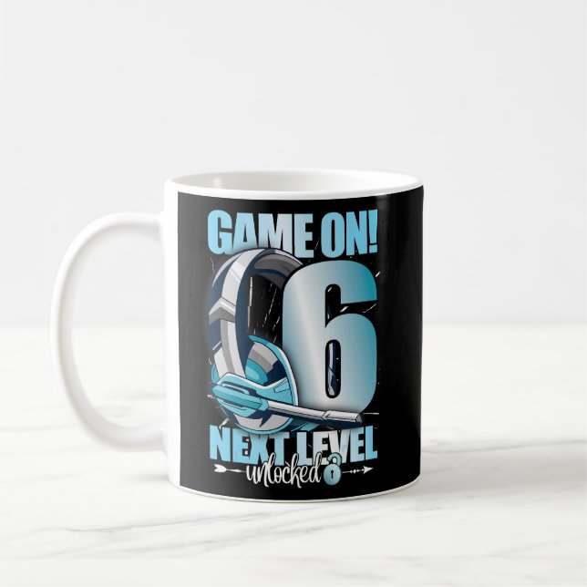 Level Unlocked 6th Birthday 6 Years Boy Girl Gamin Coffee Mug (Left)