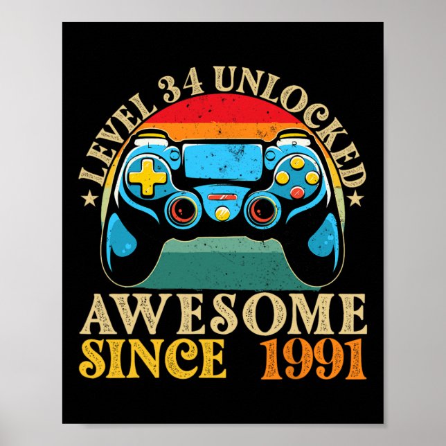 Level &#  Unlocked Awesome Since 1991 &# th Birt Poster (Front)