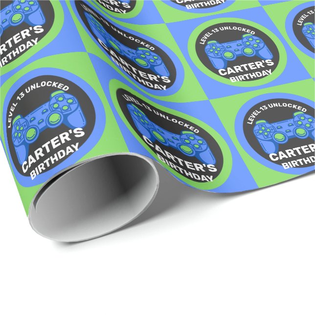 Level Unlocked Gamer Kid's Birthday Wrapping Paper (Roll Corner)