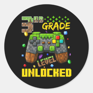 Level Unlocked Gamer Tee For Third Grade Boys  Classic Round Sticker