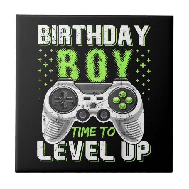 Level Up Birthday Boy Video Game Ceramic Tile (Front)