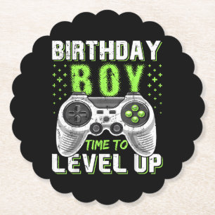 Level Up Birthday Boy Video Game Paper Coaster